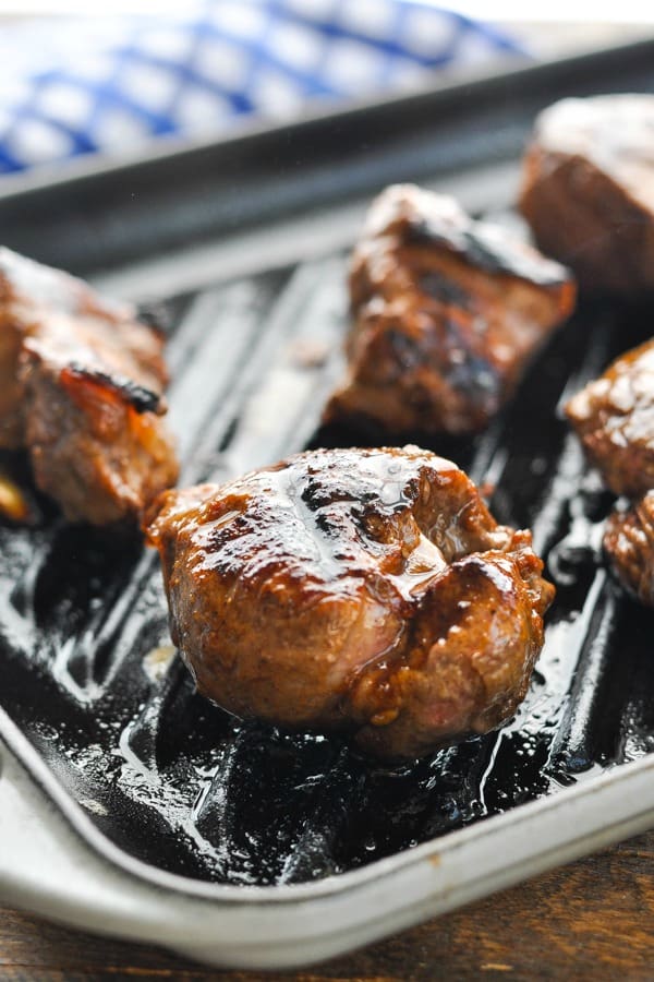 Close up front shot of Grilling Steak Tips