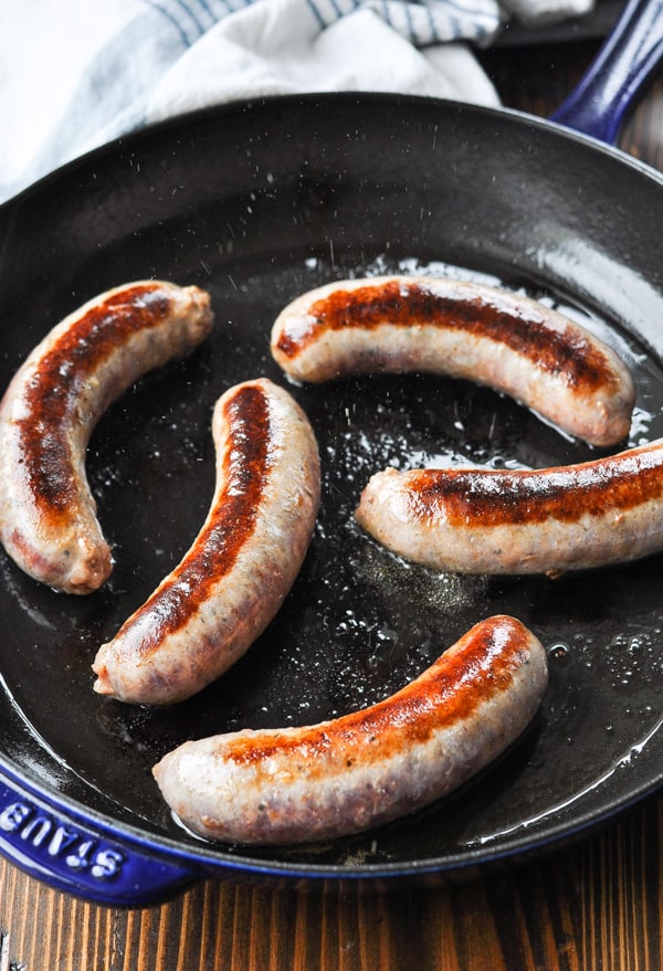 Browning Italian sausage in a skillet