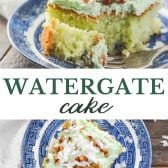 Long collage image of watergate cake