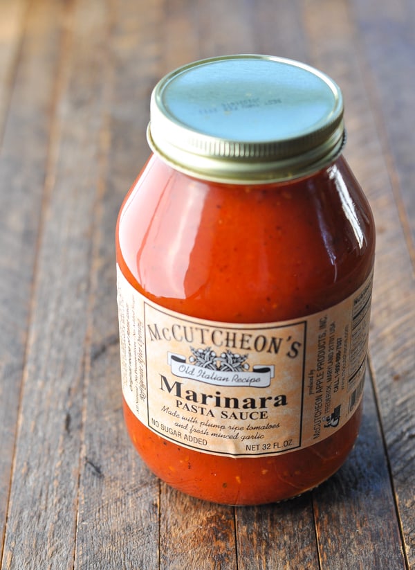 Large jar of marinara sauce for baked ziti recipe