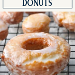 Homemade old fashioned donuts with text title box at top