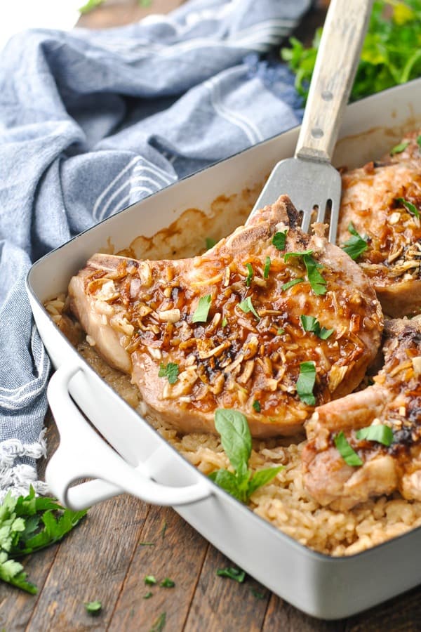 Country Baked Pork Chops and Rice - The Seasoned Mom