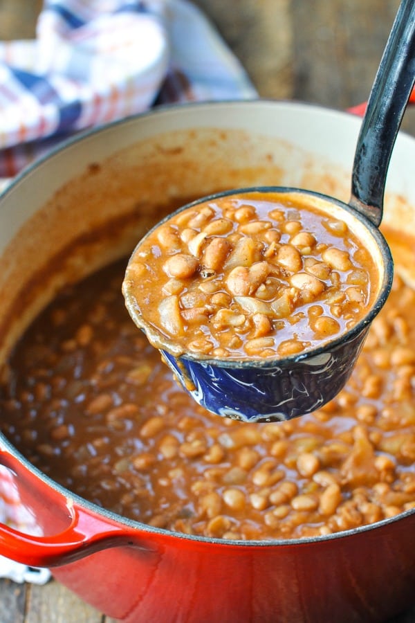 Ladle scooping up ranch style beans