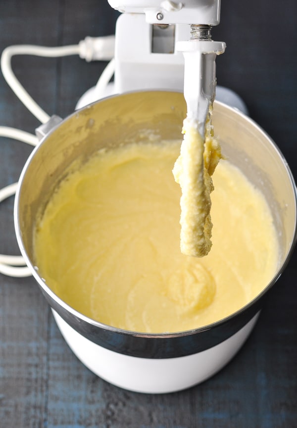 Mixing wet ingredients for sour cream pound cake