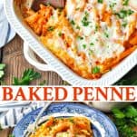 Long collage image of Baked Penne