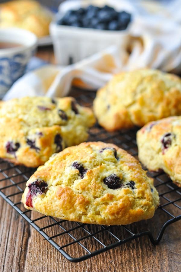 Blueberry scones cooling on a wire rack