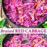 Long collage image of Braised Red Cabbage