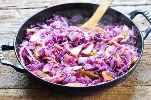 Sauteed red cabbage in a braising dish