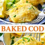Long collage image of Crispy Baked Cod