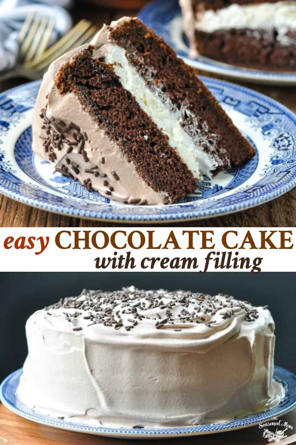 Easy Chocolate Cake with Cream Filling - The Seasoned Mom