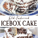 Long collage image of old fashioned icebox cake