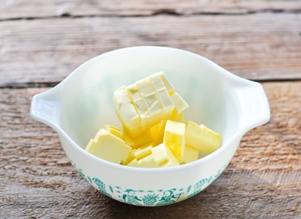 Bowl of cubed salted butter