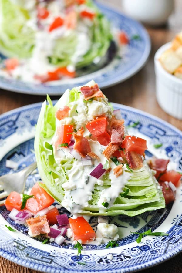 Close up front shot of Iceberg Wedge Salad recipe