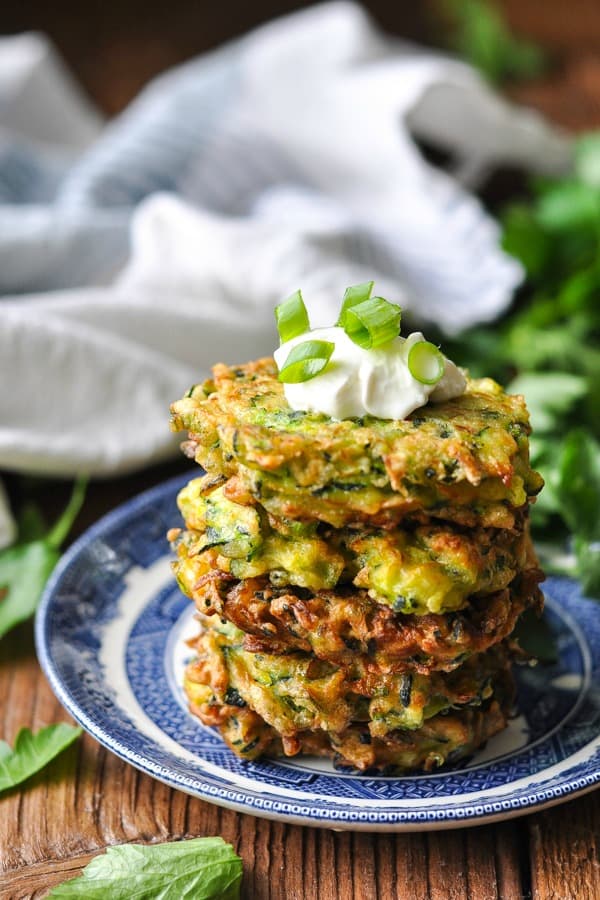 Front shot of a stack of zucchini fritters