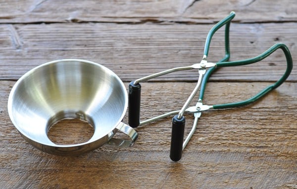 Tongs and funnel for canning