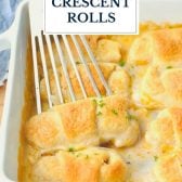 Pan of chicken crescent rolls with text title overlay