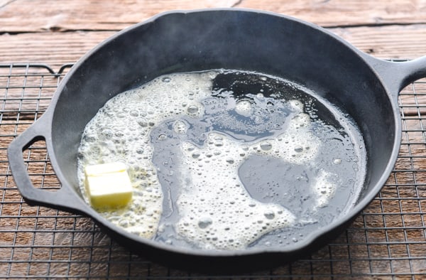 Melting butter in a cast iron skillet
