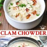 Long collage image of New England Clam Chowder
