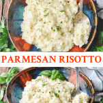 Long collage image of Parmesan Risotto