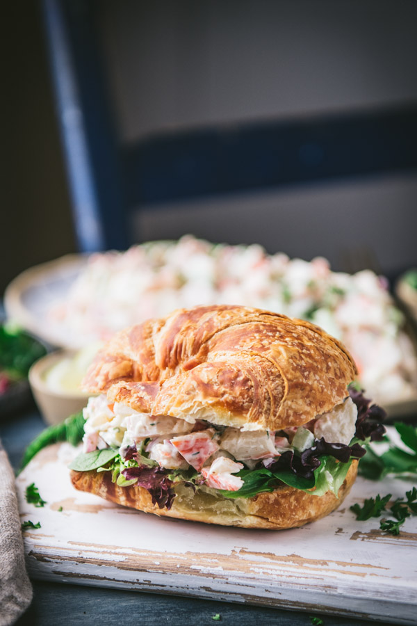 Seafood salad sandwich on a croissant