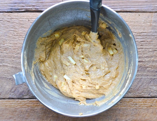 Apple bread batter in a large mixing bowl