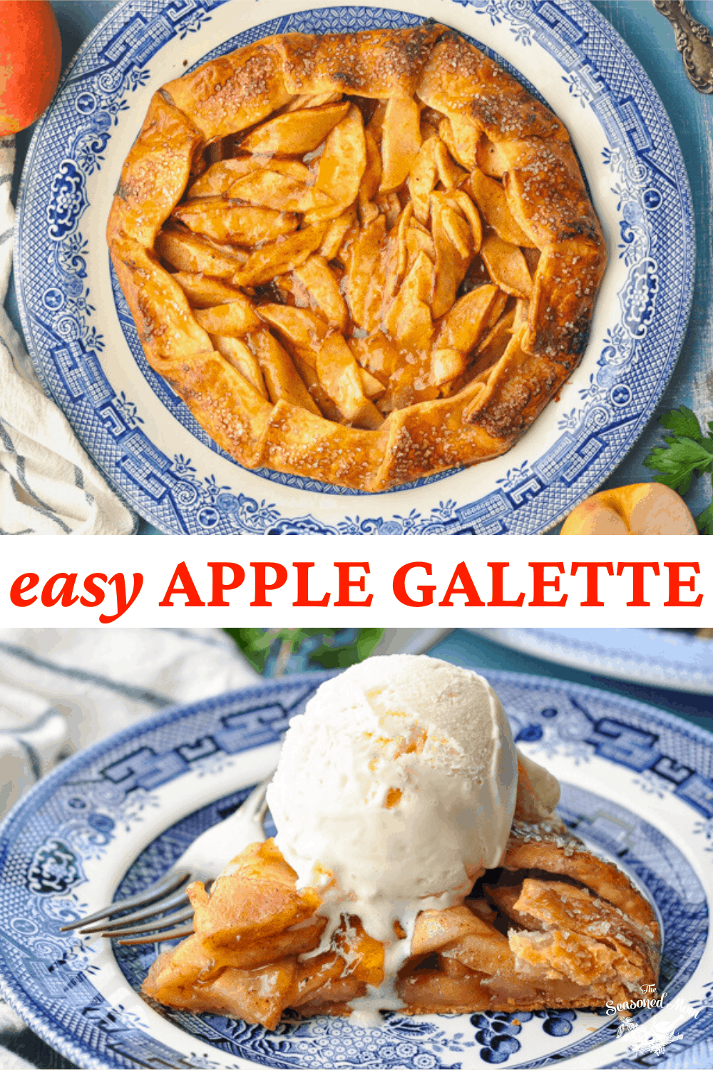 Long collage image of easy apple galette