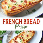 Long collage image of French bread pizza