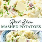 Long collage image of red skin mashed potatoes.