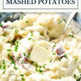 Red skin mashed potatoes with text title box at top.