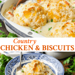 Long collage image of Country Chicken and Biscuits