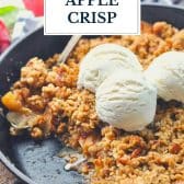 Easy apple crisp recipe with text title overlay.
