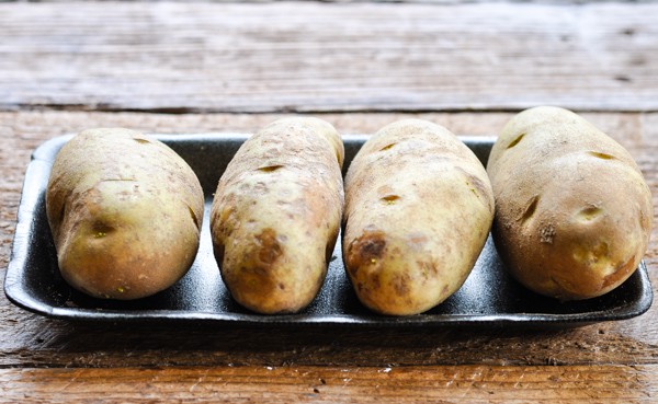 Tray of russet potatoes