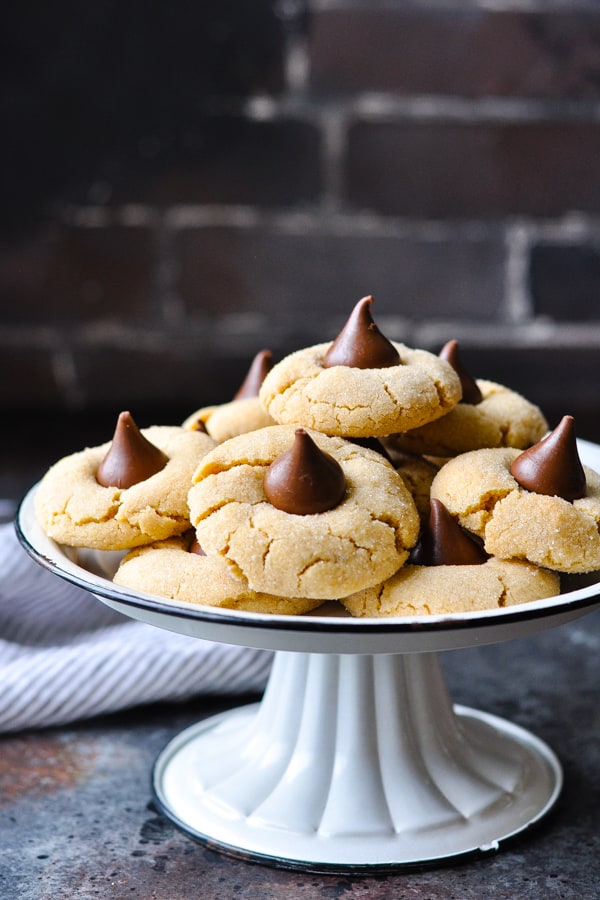 Front shot of a tray of peanut butter blossoms
