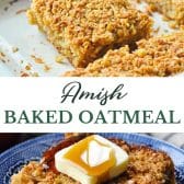 Long collage image of Amish baked oatmeal recipe with apples and cinnamon.