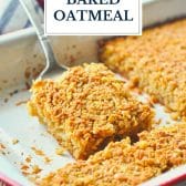 Amish baked oatmeal recipe with apples and cinnamon and text title overlay.