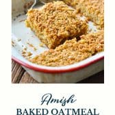 Amish baked oatmeal recipe with apples and cinnamon and text title at the bottom.