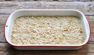 Amish baked oatmeal with apples in a baking dish before oven
