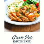 Crock Pot smothered pork chops with text title at the bottom.
