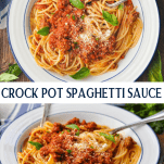 Long collage image of Crockpot Spaghetti Sauce