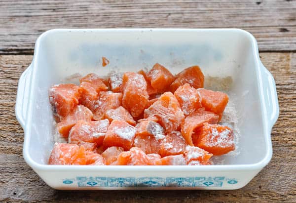 Fresh salmon tossed with flour