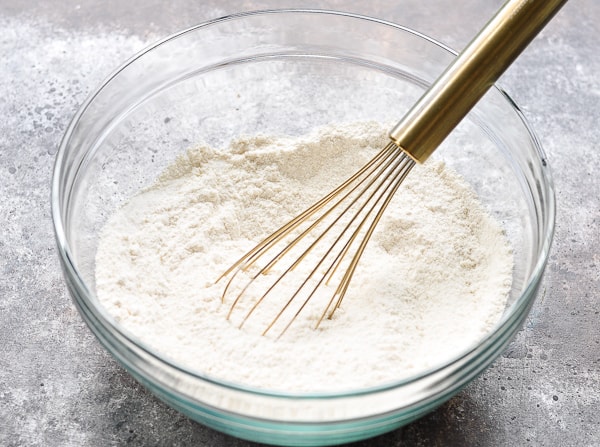 Dry ingredients with whisk for Texas Sheet Cake
