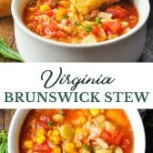 Long collage image of Virginia Brunswick stew recipe.