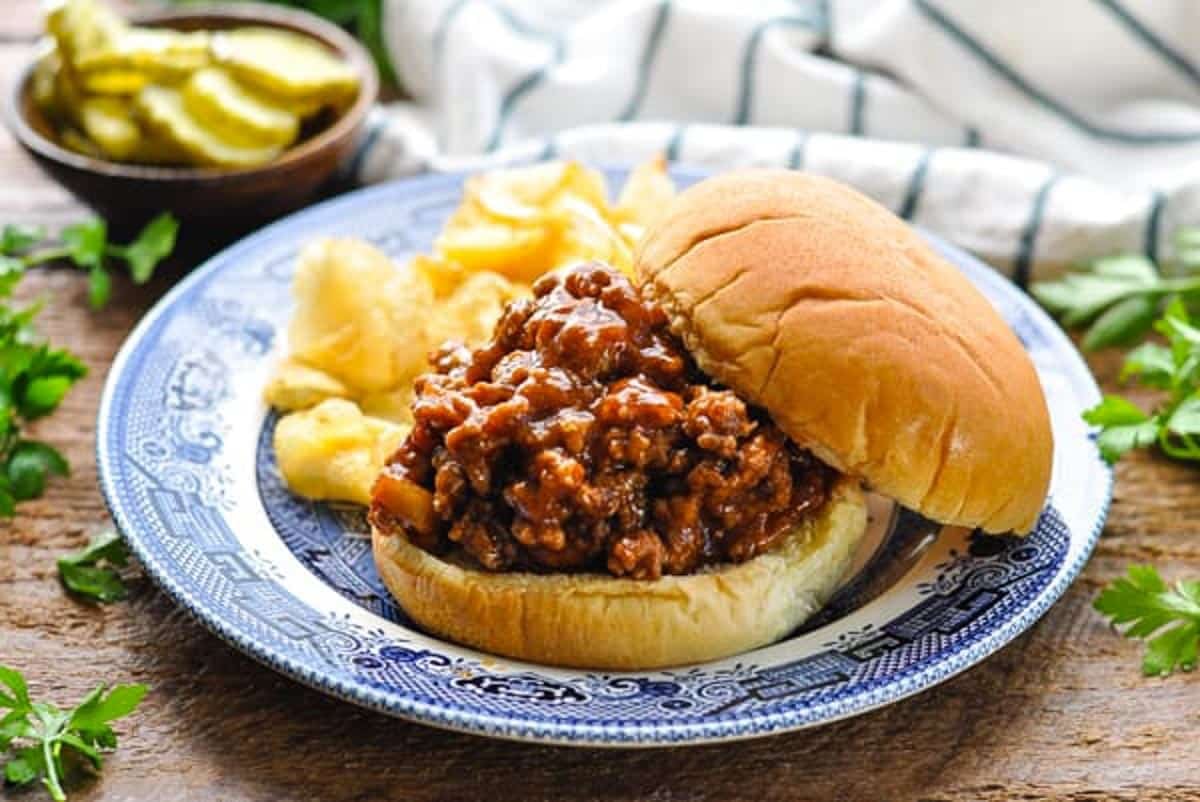 Horizontal side shot of the best old fashioned sloppy joes recipe.