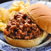 Square side shot of old fashioned sloppy joes recipe on a bun.
