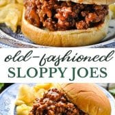 Long collage image of an old fashioned sloppy joes recipe.