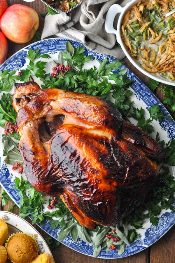 Overhead image of brined Thanksgiving turkey