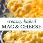 Long collage image of easy creamy baked mac and cheese recipe