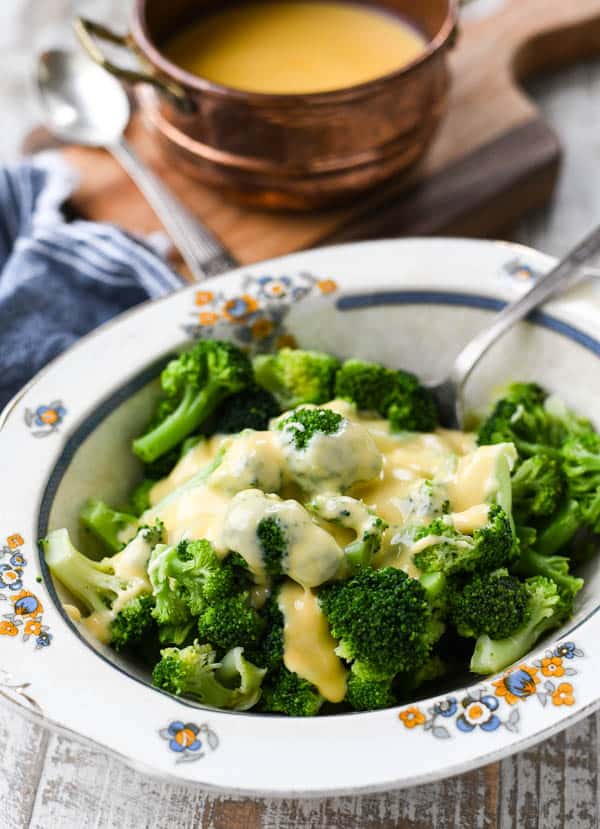 Broccoli and cheese in a serving bowl