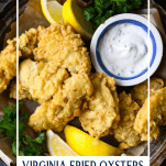 Classic fried oysters with text title overlay