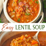 Long collage image of Lentil Soup Recipe